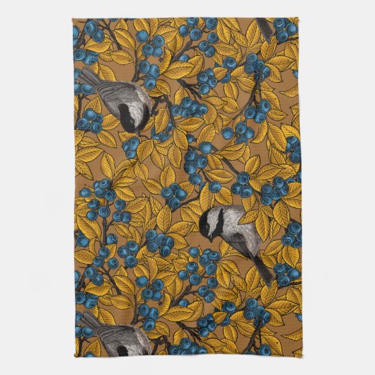 Linge De Cuisine Bécasseaux sur les branches de bleuets (Vertical)