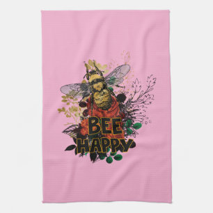 Linge De Cuisine Bee Happy Abee colorée et Fleurs