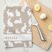 Linge De Cuisine Beige And White Bunny Pattern And Name Easter (Quart Plié)