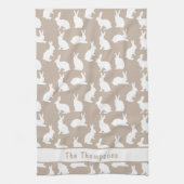 Linge De Cuisine Beige And White Bunny Pattern And Name Easter (Vertical)
