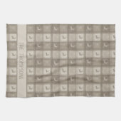 Linge De Cuisine Beige Deer Plaid With Custom Family Name Christmas (Horizontal)