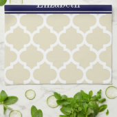 Linge De Cuisine Beige Wha Marocain #5 Marine Nom bleu Monogramme (Plié)