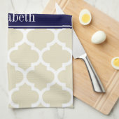 Linge De Cuisine Beige Wha Marocain #5 Marine Nom bleu Monogramme (Quart Plié)