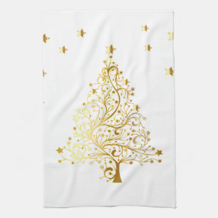 Linge De Cuisine Bel arbre de Noël métallique étoilé d'or