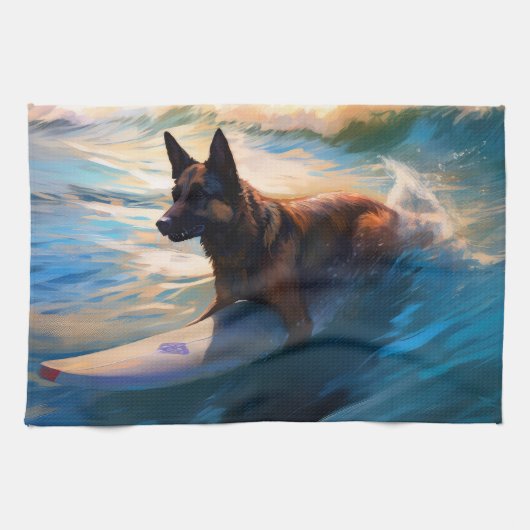 Linge De Cuisine Belge Shepherd Beach Surf Peinture (Horizontal)