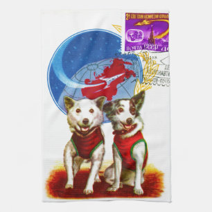 LINGE DE CUISINE BELKA ET STRELKA : CHIENS DE VOYAGE RÉTRO SPACE