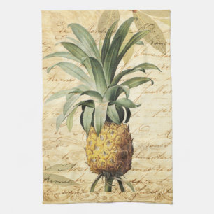 Linge De Cuisine Belle Ananas Calligraphié Vintage