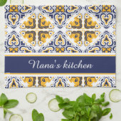 Linge De Cuisine 💛 💙 🤍 Belle Azulejos bleu et jaune (Plié)