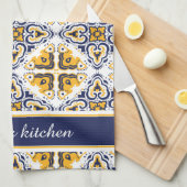 Linge De Cuisine 💛 💙 🤍 Belle Azulejos bleu et jaune (Quart Plié)