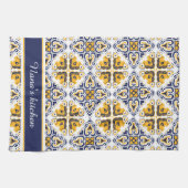 Linge De Cuisine 💛 💙 🤍 Belle Azulejos bleu et jaune (Horizontal)