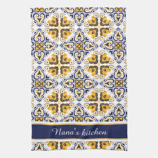 Linge De Cuisine 💛 💙 🤍 Belle Azulejos bleu et jaune (Vertical)