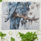 Linge De Cuisine Belle Chouette Bleue Sur Une Branche Noël (Plié)