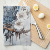 Linge De Cuisine Belle Chouette Bleue Sur Une Branche Noël (Quart Plié)