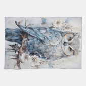 Linge De Cuisine Belle Chouette Bleue Sur Une Branche Noël (Horizontal)