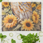 Linge De Cuisine Belle Chouette Et Fleurs De Soleil (Plié)