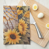 Linge De Cuisine Belle Chouette Et Fleurs De Soleil (Quart Plié)