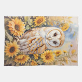 Linge De Cuisine Belle Chouette Et Fleurs De Soleil (Horizontal)