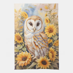 Linge De Cuisine Belle Chouette Et Fleurs De Soleil