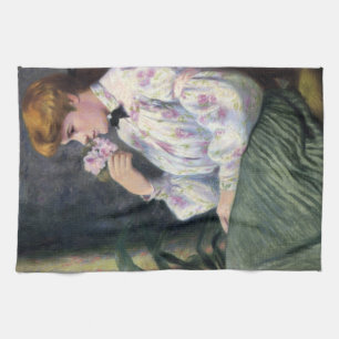 Linge De Cuisine Belle Femme Sentant le Parfum des Fleurs (Rêverie)