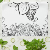 Linge De Cuisine Belle Fleur Monochrome, Oeuvre Graphique (Plié)