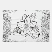 Linge De Cuisine Belle Fleur Monochrome, Oeuvre Graphique (Horizontal)