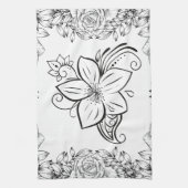 Linge De Cuisine Belle Fleur Monochrome, Oeuvre Graphique (Vertical)