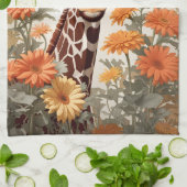 Linge De Cuisine Belle Giraffe et Gerbera Daisy Flowers (Plié)
