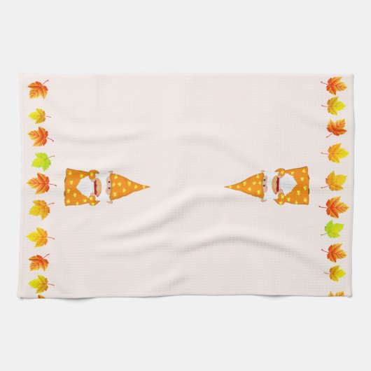 Linge De Cuisine Belle Gnome et Feuilles d'automne sur le beige (Horizontal)