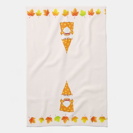 Linge De Cuisine Belle Gnome et Feuilles d'automne sur le beige (Vertical)