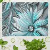 Linge De Cuisine Belle impression Florale Turquoise Bleue (Plié)