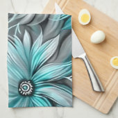 Linge De Cuisine Belle impression Florale Turquoise Bleue (Quart Plié)