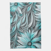 Linge De Cuisine Belle impression Florale Turquoise Bleue (Vertical)