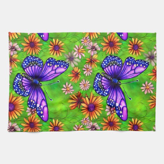 Linge De Cuisine Belle prairie à papillon pourpre (Horizontal)
