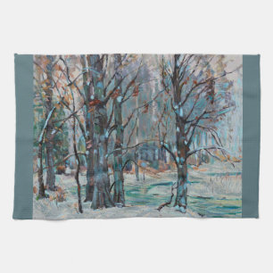 Linge De Cuisine Belle scène de neige hivernale avec blues et gris