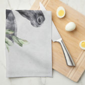 Linge De Cuisine Belle tête de cheval noir Portrait d'aquarelle (Quart Plié)