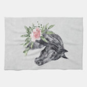 Linge De Cuisine Belle tête de cheval noir Portrait d'aquarelle (Horizontal)