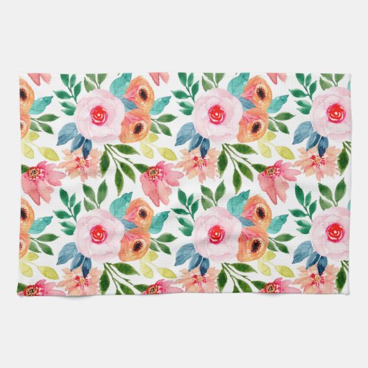 Linge De Cuisine Belles fleurs d'aquarelle (Horizontal)