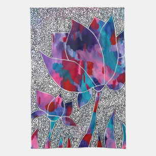 Linge De Cuisine Belles Fleurs de Lotus Orientales Art original
