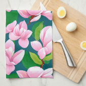 Linge De Cuisine Belles fleurs de Magnolia rose (Quart Plié)
