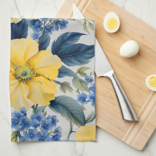 Linge De Cuisine Belles Fleurs Jaunes et Bleues