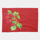 Linge De Cuisine Belles framboises rouges sur tiges Feuilles verts (Horizontal)