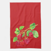 Linge De Cuisine Belles framboises rouges sur tiges Feuilles verts (Vertical)