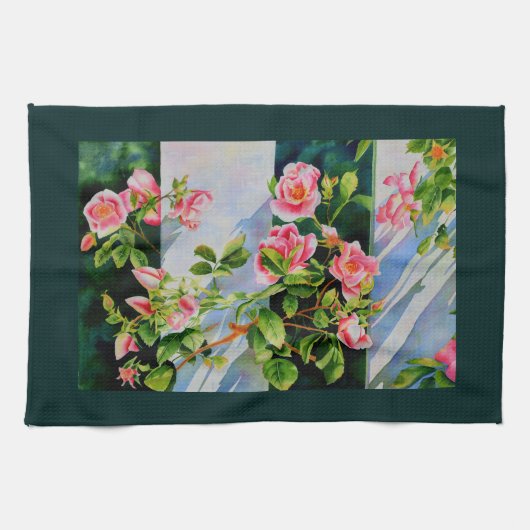 Linge De Cuisine Belles roses roses roses, roses rouges, aquarelle  (Horizontal)