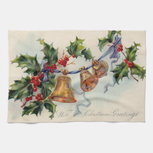 Linge De Cuisine Bells Ribbon Holly Winterberry