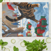 Linge De Cuisine Bengale Chat Noël Festive Scène de neige (Plié)