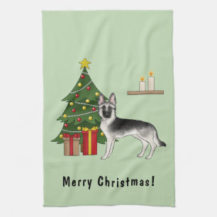 Linge De Cuisine Berger Allemand Gris Argent Arbre de Noël Festif