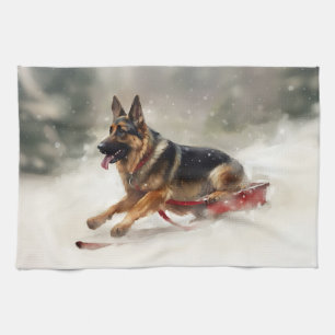 Linge De Cuisine Berger allemand Noël neige hiver