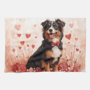 Linge De Cuisine Berger Australien avec des Roses - Saint-Valentin