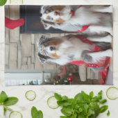 Linge De Cuisine Berger australien près de la cheminée Noël (Plié)