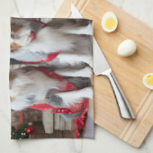 Linge De Cuisine Berger australien près de la cheminée Noël (Quart Plié)